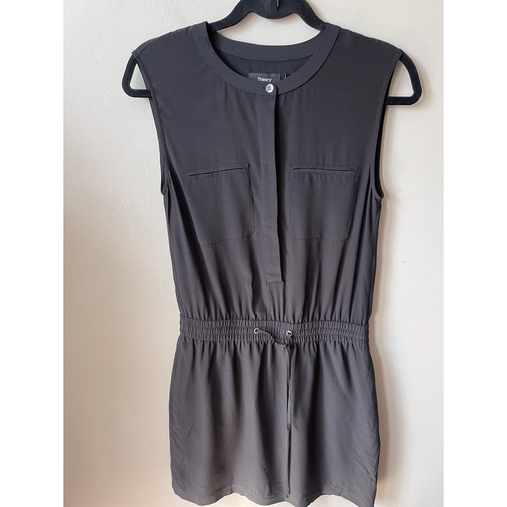 Theory Ladel D Black Silk Mini Dress Elastic Waist chic seductive casual luxury